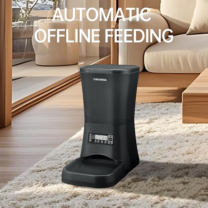 DOGNESS 9L Dog Feeders for Large Dogs, Automatic Dog Feeder with Timer Extra Large, Programmable Auto Pet Food Dispenser Feeder, Portion Control, Voice Recording, Battery and Plug-in Power (Black)-PawvioPets