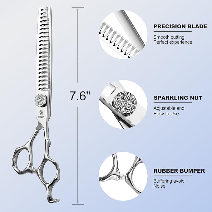 GLADOG 7" Chunkers Dog Grooming Scissors - Premium 9CR Dog Scissors for Grooming with Luxurious Diamond Nut，Ideal Dogs Shears for Reducing Bulk, Dogs Hair Scissor，Cat Scissor-PawvioPets