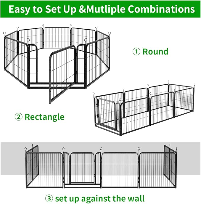 Dog Playpen Outdoor Extra Wide 16 Piece Panels Heavy Duty Dog Fence 24" Height Anti-Rust with Doors Portable for RV Camping Yard, Total 29FT, 68 Sq.ft, Snowy Black-PawvioPets