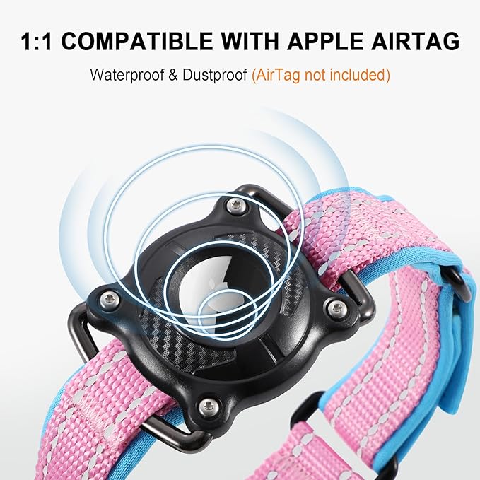 Airtag Dog Collar with Martingale Design, IP68 Waterproof Air Tag Collar Holder, Adjustable Reflective Soft Padded Nylon Dog Collar for Large Medium Small Dogs-PawvioPets