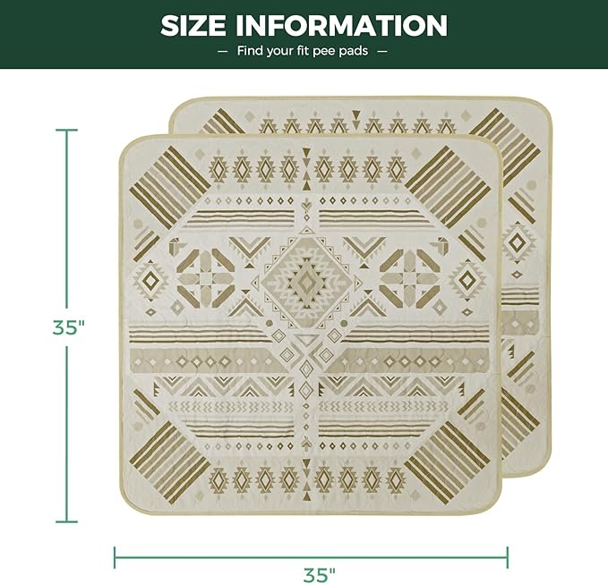 FXW Washable Pee Pads for Dogs, Puppy Pads with Super Absorbent, Specifically Designed for Potty Training, 35" Square, Khaki Geometric, 2 Packs-PawvioPets