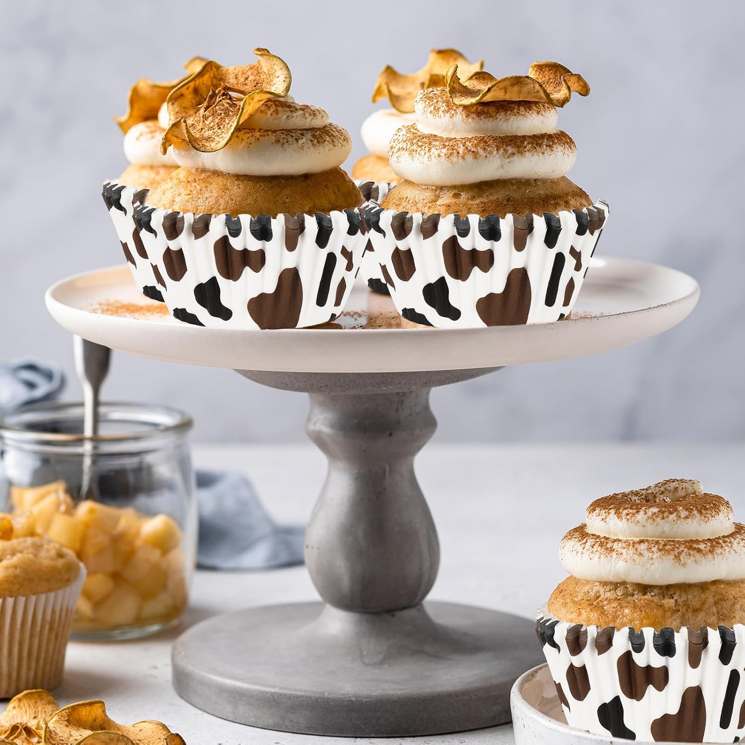 Whaline 300Pcs Cow Print Paper Baking Cups Black Brown Cupcake Liners Highland Cow Spot Muffin Liner Farm Animal Cake Paper Cups Storage Container for Party DIY Craft, 2x1.2 Inch