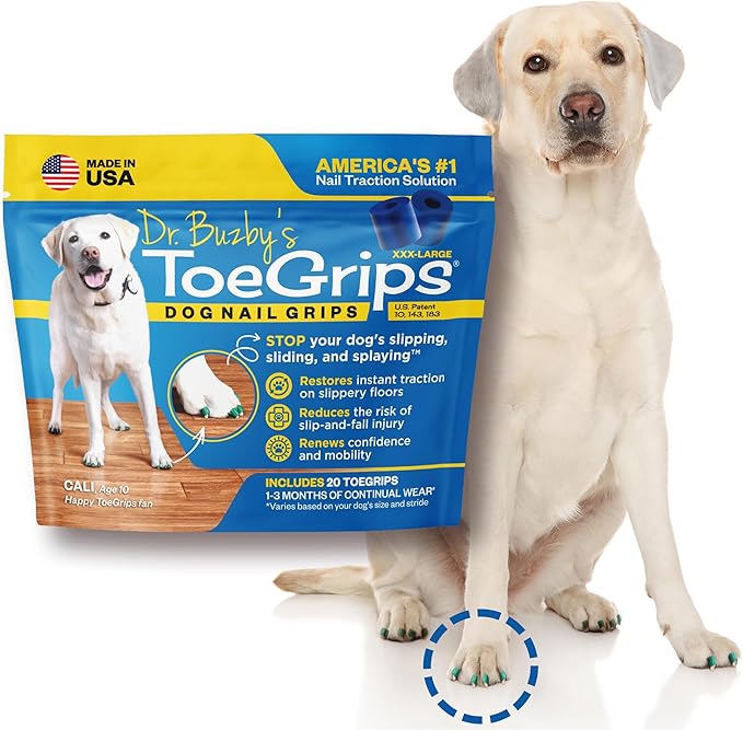 Dr Buzby's XXXLarge ToeGrips for Dogs - Instant Traction on Wood/Hardwood Floors - Anti Slip Relief - Grippers for Senior Dogs - Stop Sliding Instantly - Rubber Nails for Paws - 1 Pack (20 Grips)-PawvioPets