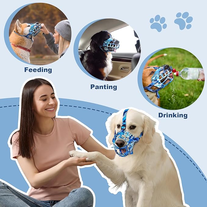 Basket Muzzle to Prevent Biting, Dog Muzzle for Large Medium Small Dogs Allows Panting Drinking Anti Chewing, Perfect for Grooming Trimming Training and Aggressive Reactive Dogs (Blue, Size 4)-PawvioPets