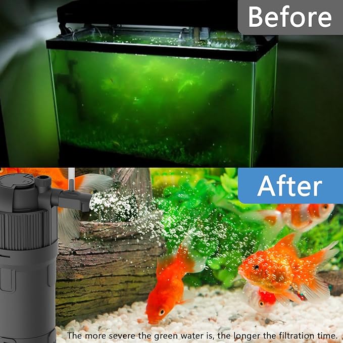 Aquarium U-V Filter for Green Water, Fish Tank Green Clean Machine with Aeration, Submersible Water Pump & U-V Light with Timer, for 10-75 Gallon Tank(105GPH/4W)-PawvioPets