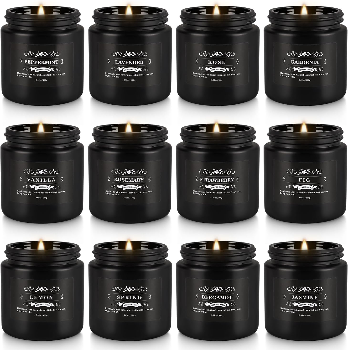 12 Pcs Halloween Scented Candles with Added Natural Essential Oils, 3.05oz, Suitable for Various Festivals, Parties, Yoga, and Home Scene(Black)