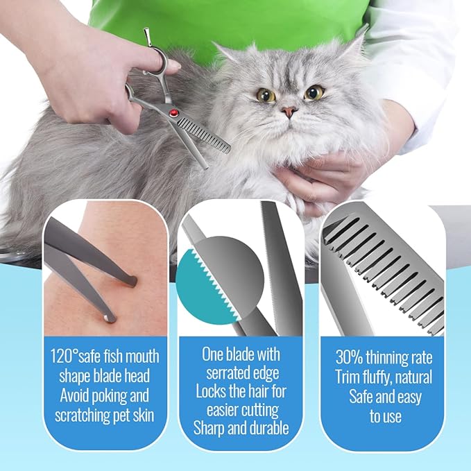 4.5" Dog Grooming Scissors - 2pcs Curved Scissors & Thinning Shears for Small Dog, Cat Face & Paws - Japan 440C (2Kit)-PawvioPets