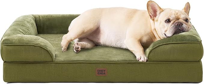 EHEYCIGA Orthopedic Dog Bed for Medium Dogs, Waterproof Memory Foam Medium Pet Beds with Sides, Non-Slip Bottom and Egg-Crate Foam Dog Couch Bed with Washable Removable Cover, Olive Green-PawvioPets