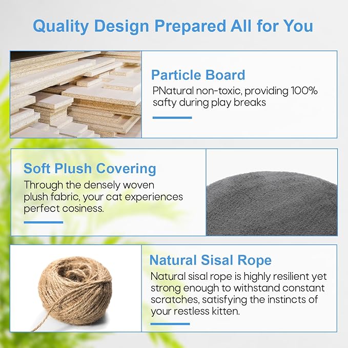 FDW Cat Tree 54in Cat Tower Multi-Level Durable Cat Scratching Post & Cozy Fun Cat Jumping Platform Space Saving Cat Condo Pet Play House for Indoor Cats,Light Gray-PawvioPets