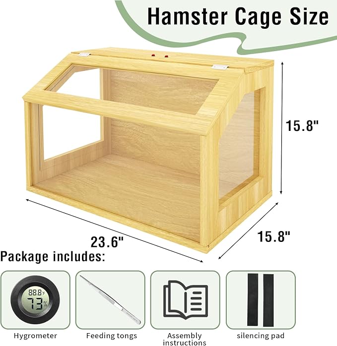 24" Wooden Hamster Cage, Chewproof Gerbil Cages and Habitats, Openable Top Roof Window with Silencing Pad, Guinea Pig Cage for Small Animals, Dwarf and Syrian Hamster, 24 x 16 x 16 Inches-PawvioPets
