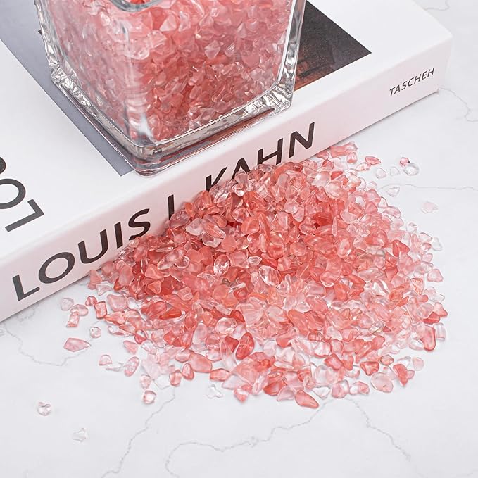 3 Lb Watermelon Tourmaline Quartz Crystal Chips Bulk, 5-7mm Natural Tumbled Crushed Stones Red Healing Crystal Chips Bulk Gemstones for Vase Fillers, Aquarium and Home Decoration-PawvioPets