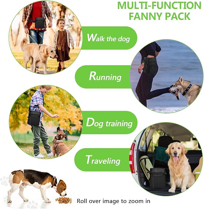 Dog Treat Pouch with Magnetic Closure, Treat Pouches for Pet Training, Large Dog Treat Training Pouch and Dog Clicker, Dog Training Treat Pouch Built-in Poop Bag Dispenser, Hands-Free Snack-PawvioPets