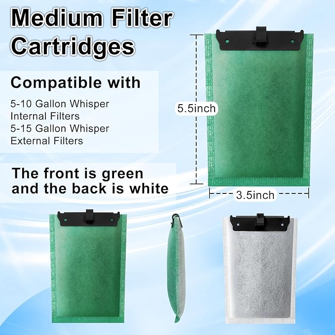 driamor 6 Pack Medium Filter Cartridges Replacement Compatible with Whisper 10i/IQ10/PF10 Aquarium Filter 5-10 Gallons-PawvioPets