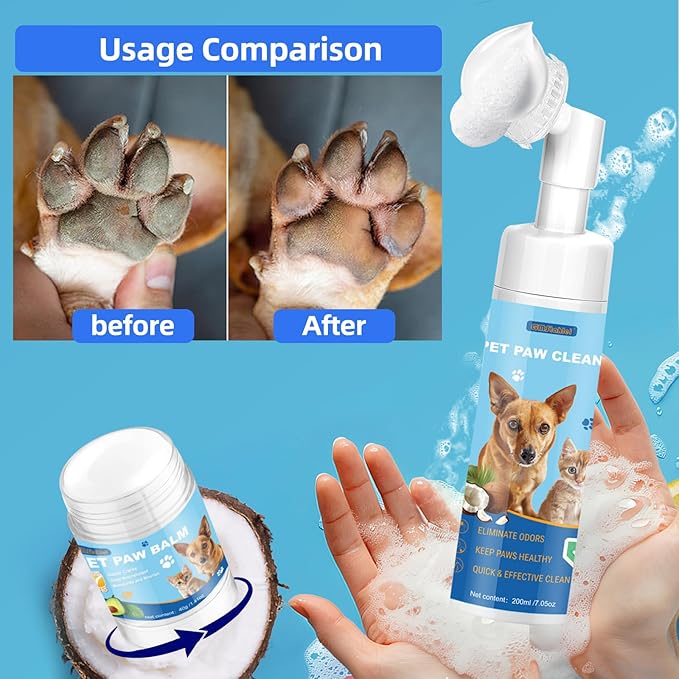Dog Paw Care Kit,No-Rinse Paw Cleaner for Dogs & Cats,Dog Paw Balm for Heals -Repairs Dry Cracked Paws & Nose with 1 Pet Cleaning Towels,Natural Dog Paw Protector for Pet Foot Washer Care-PawvioPets