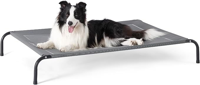 Bedsure Outdoor Elevated Dog Bed Large Sized Dog, Portable Indoor & Outdoor Cooling Raised Cot Pet Hammock Bed with Skid-Resistant Feet, Frame with Breathable Mesh, Grey, 49 inches-PawvioPets