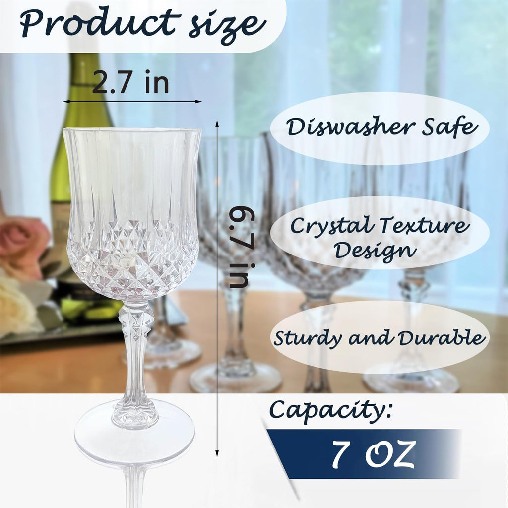 Plastic Wine Glasses，Plastic Goblets Vintage Style Cordial Drinking Glasses for Wedding Reception, Grand Event Party Supplies (48, transparent)