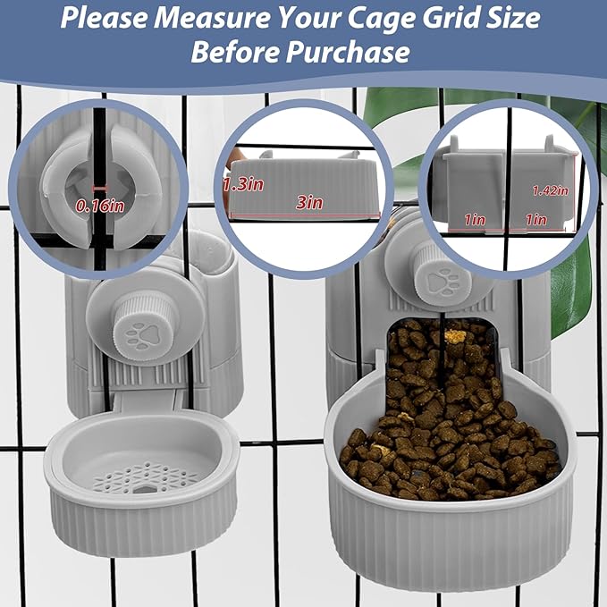 Fhiny Rabbit Food & Water Dispenser, Large Capacity Gravity Guinea Pig Feeder and Waterer Set Hanging Automatic Bunny Feeder for Cage for Bunny Guinea Pig Chinchilla Ferret Cat Puppy-PawvioPets