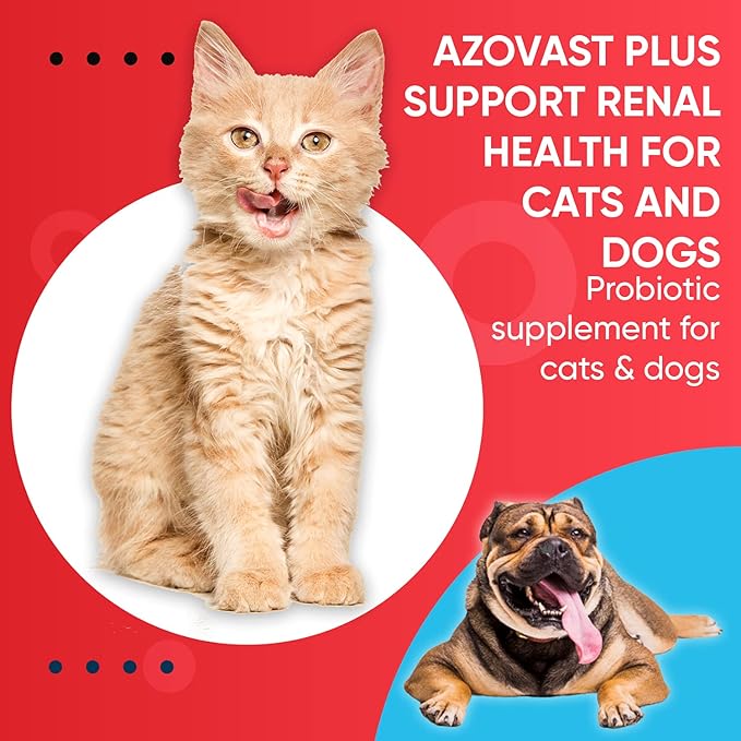 Azovast Plus Kidney Health Supplement for Dogs & Cats, Oral Powder (6 Oz) - (120 Doses/Jar) NO Refrigeration Required - Help Support Kidney Function & Manage Renal Toxins (Made in U.S.A) (6 Oz)-PawvioPets