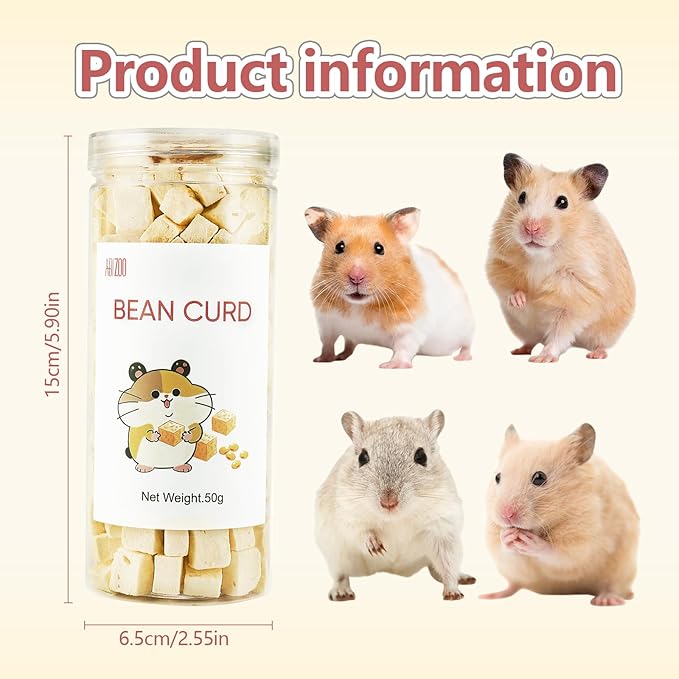 Abizoo Freeze Dried Tofu for Hamsters High Protein Low Fat & Balanced Minerals Grain Free Single Ingredient Natural Treats Enrichment Snacks for Rabbits, Guinea Pigs & Small Pets-PawvioPets