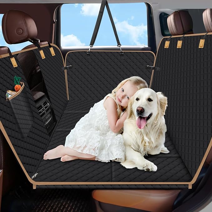 Dog Car Seat Cover for Back Seat, Dog Car Bed Cover with Hard Bottom, Backseat Extender Hammock for Mid-Sized Truck/SUV 8 Panels - Black-PawvioPets