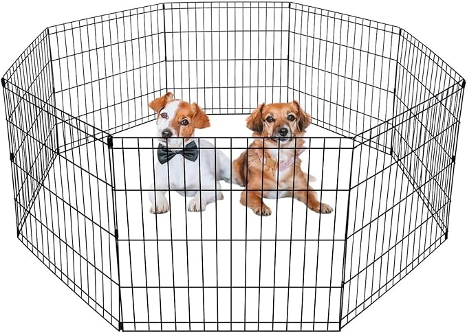 BestPet Dog Pen Playpen Puppy Pet Playpen 8 Panel Indoor Outdoor Metal Portable Folding Animal Exercise Dog Fence,24",Black-PawvioPets