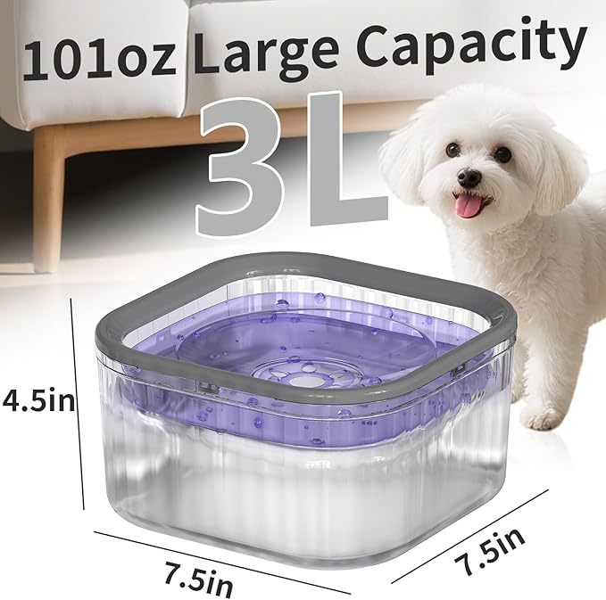 3L Dog Water Bowl No Spill 101oz Large Capacity Spill Proof Slow Drinking Water Feeder No Splash Pet Water Bowl Vehicle Carried Travel Dog Bowl for Sloppy Messy Drinkers Cats(Purple)-PawvioPets
