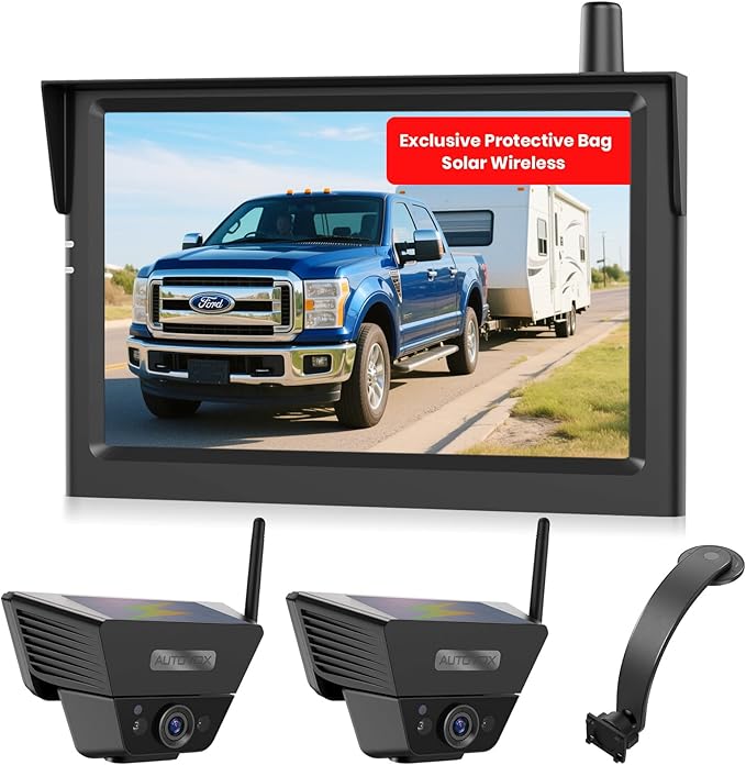 AUTO-VOX Wireless Backup Camera Kit: 5" Monitor, Dual Solar 5A Cams, Bendable Mount – Dual View for RV, Horse/Boat Trailer, Cargo, Campsite & Safe Parking-PawvioPets