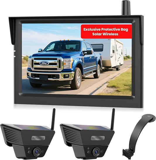 AUTO-VOX Wireless Backup Camera Kit: 5" Monitor, Dual Solar 5A Cams, Bendable Mount – Dual View for RV, Horse/Boat Trailer, Cargo, Campsite & Safe Parking-PawvioPets