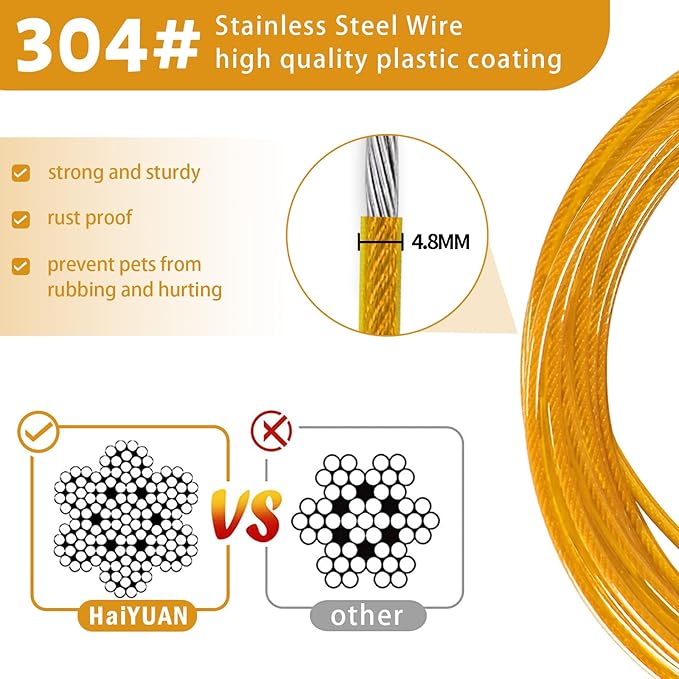 Dog Tie Out Cable - 10/15/20/25/30FT Heavy Duty for Large Dogs Up to 250LBS - Rosy Pink/Blue/Purple/Silver/Red/Green/Yellow-PawvioPets