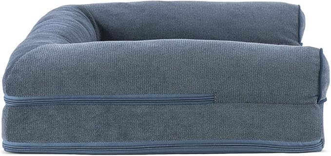 Furhaven Orthopedic Dog Bed for Medium/Small Dogs w/ Removable Bolsters & Washable Cover, For Dogs Up to 35 lbs - Sherpa & Chenille Sofa - Orion Blue, Medium-PawvioPets