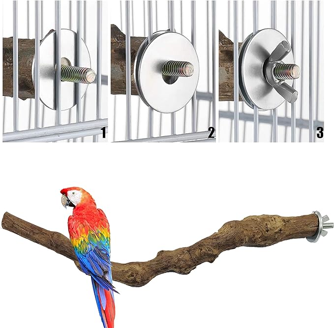 Allazone 4-Piece Bird Perch - Natural Grapevine Stick Swing Chewing Toys for Parrot Cages, Cockatiels, Parakeets, Finches-PawvioPets