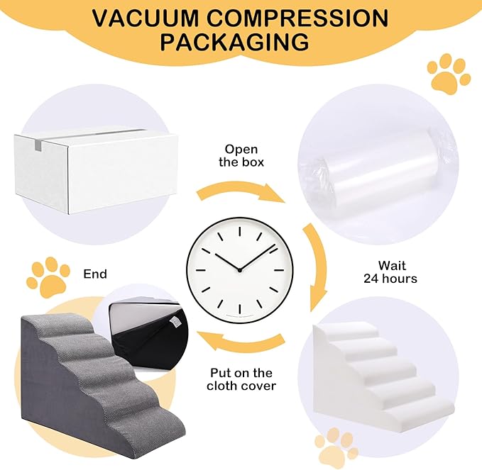 Dog Stairs for Bed and Couch, Non-Slip 5-Step Pet Stairs, 24" High Sofa Foam Dog Ramp - Best for Small Pets, Dogs and Cats with Joint Pain-PawvioPets