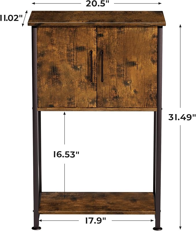 5-10 Gallon Fish Tank Stand, Metal Double Aquarium Stand with Cabinet for Fish Tank Accessories Storage, Heavy Duty 20.5" L* 11.02" W Tabletop, 500LBS Capacity Rustic Brown and Black PG06YGN-PawvioPets