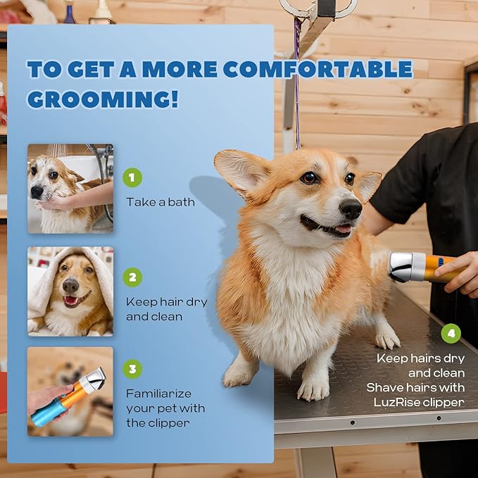 Dog Clippers for Grooming Cordless 400W with Rechargeable 5h-Standby Battery, Low Noise < 50db, Heavy-Duty Pet Hair Shaver Kit, with 2 Sharp & Detachable Blades of 3MM&6MM, Blue-PawvioPets