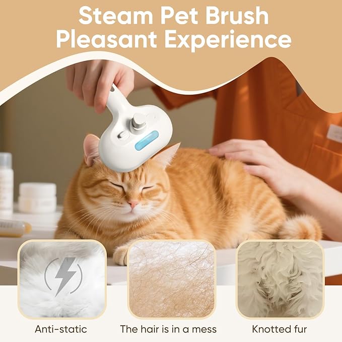 3-in-1 Cat Steam Brush – Pet Grooming & Shedding Comb with Gentle Steam Spray, One-Click Hair Release, for Long & Short Hair Cats & Dogs (White)-PawvioPets