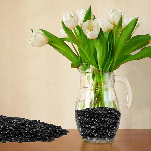2.5 lbs Black Pebbles for Indoor Plants, 3/8" Small Rocks for Plants Indoor, Succulent, Bamboo, Vase, Decorative Black River Rocks Pea Gravel, Highly Polished-PawvioPets