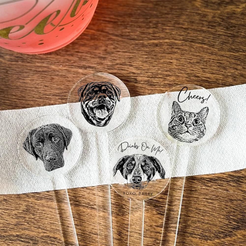 Coolslove Personalized Wedding Dog Stir Sticks, Custom Illustrated Pet Acrylic Cocktail Stirrers, Acrylic Cocktail Stirrers, Wedding Drink Sticks, Wedding Favors Decors Essentials Style 1