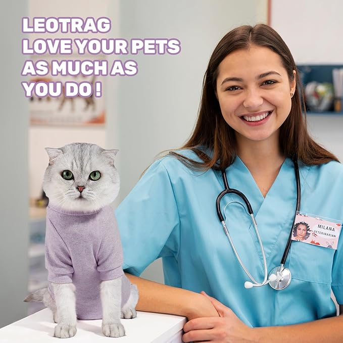 Breathable Cat Recovery Suit for Female/Male, Anti-Licking Kitten Onesie - Cat Surgery Pajamas with Sleeve After Spay, Prevent Shedding, Abdominal Wounds, Skin Diseases or E-Collar Alternative-PawvioPets