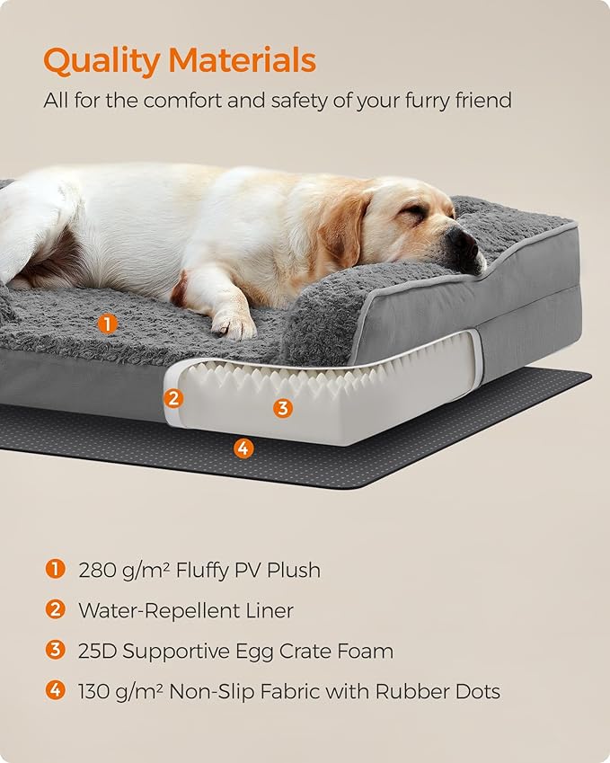 Feandrea Orthopaedic Dog Bed for Large Dogs, Waterproof Dog Sofa Bed with Removable Washable Cover, 42 x 32 x 7 Inches, Slate Gray UPGW253G02-PawvioPets