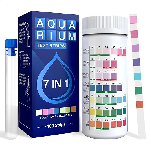 Aquarium Test Strips 7 in 1 for Freshwater 100 Strips Fish Tank Water Testing Kit for Aquarium Pond -Testing Nitrate Nitrite Hardness Chlorine pH Carbonate Alkalinity Accurate-PawvioPets