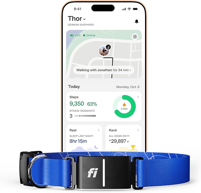 Fi New Series 3+ Smart Dog Tracker Collar – AI GPS for Dogs, Health & Behavior Monitor, Virtual Fence, Escape Alerts, Waterproof, Apple Watch Compatible 12Mo Membership Included-PawvioPets