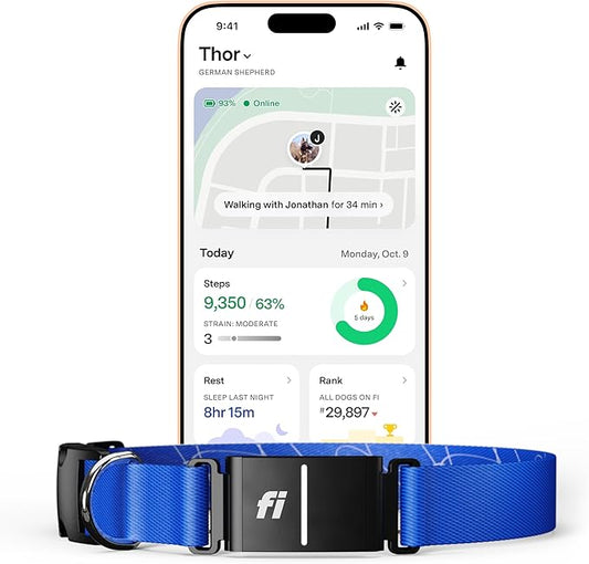 Fi New Series 3+ Smart Dog Tracker Collar – AI GPS for Dogs, Health & Behavior Monitor, Virtual Fence, Escape Alerts, Waterproof, Apple Watch Compatible 12Mo Membership Included-PawvioPets