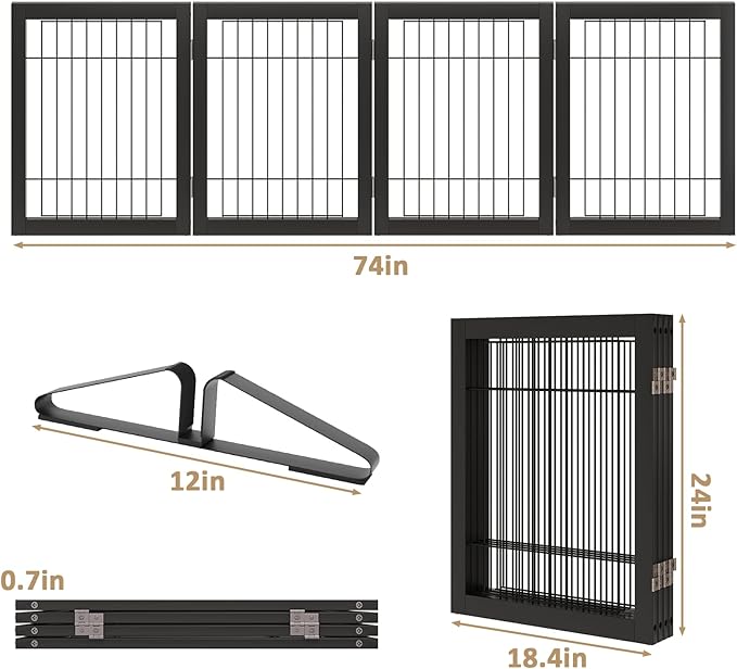 Dog Gate Wire Dog Gates for House Doorways Stairs 24-Inch Freestanding Pet Gate Puppy Fences Indoor (4 Panel, Black)-PawvioPets