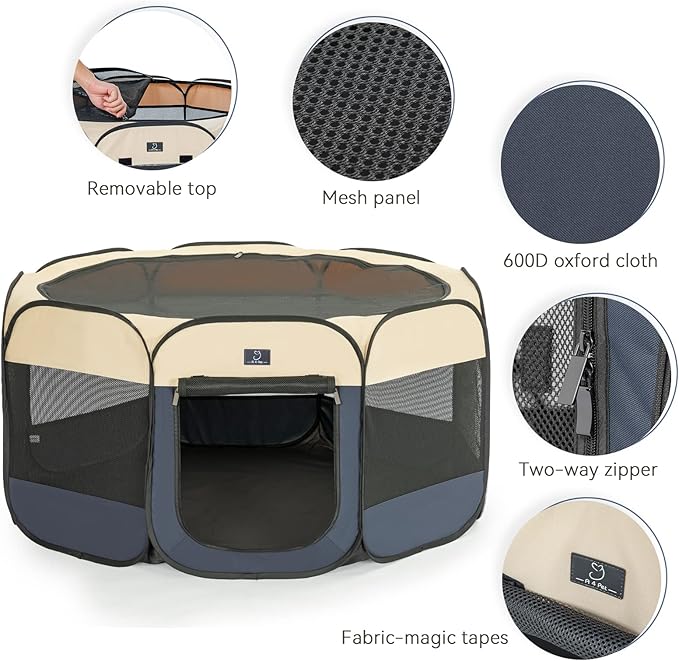 A4Pet Portable Dog Playpen for Small Dogs, 27" Foldable Small Pet Playpen for Puppy/Cat/Rabbit/Chick, Indoor Cat Playpen with Removable Zipper & Mesh Panel(11”W × 7.5”H)-PawvioPets