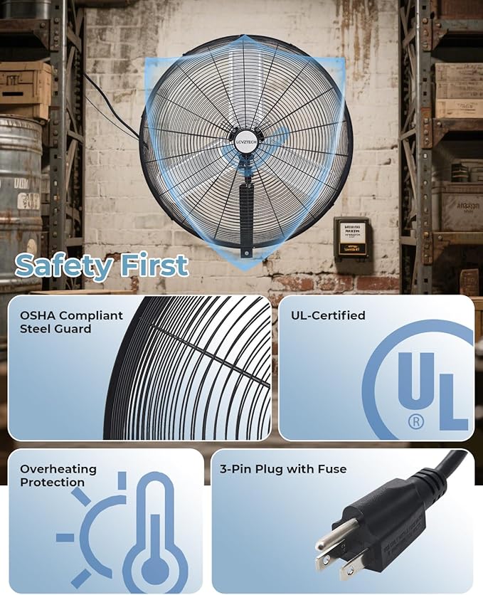 30 inch Wall Mount Fan Oscillating, 3-Speed 8850 CFM High Velocity Industrial Wall Mounted Fan, Heavy Duty Air Circulator for Garage, Shop, Gym, Workshop, Covered Patio - UL Listed-PawvioPets