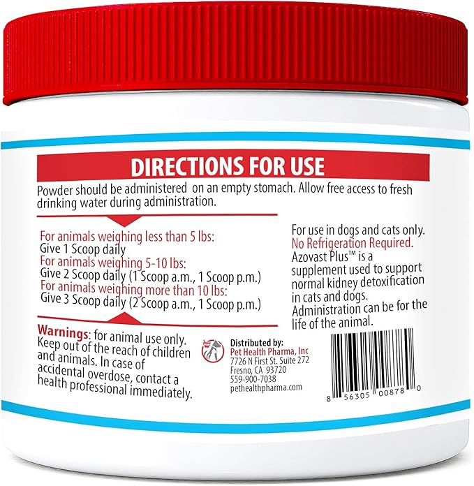 Azovast Plus Kidney Health Supplement for Dogs & Cats, Oral Powder (12 Oz) - (240 Doses/ 2 Jar) NO Refrigeration Required - Help Support Kidney Function & Manage Renal Toxins(U.S.A)(12 Oz (2 Pack))-PawvioPets