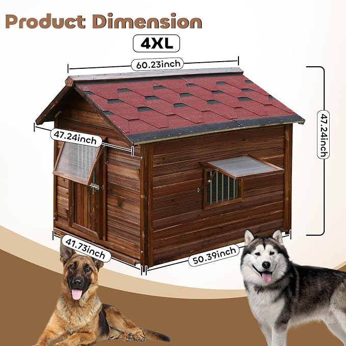 Dog House Outdoor for Large Breed Dogs,Waterproof Dog House Outdoor Outside with Weatherproof Finish,Door,Cozy Dog Kennel Indoor Large for All Seasons,4XL- 60.24"(D) X 47.24"(W) X 50.39 "(H)-PawvioPets