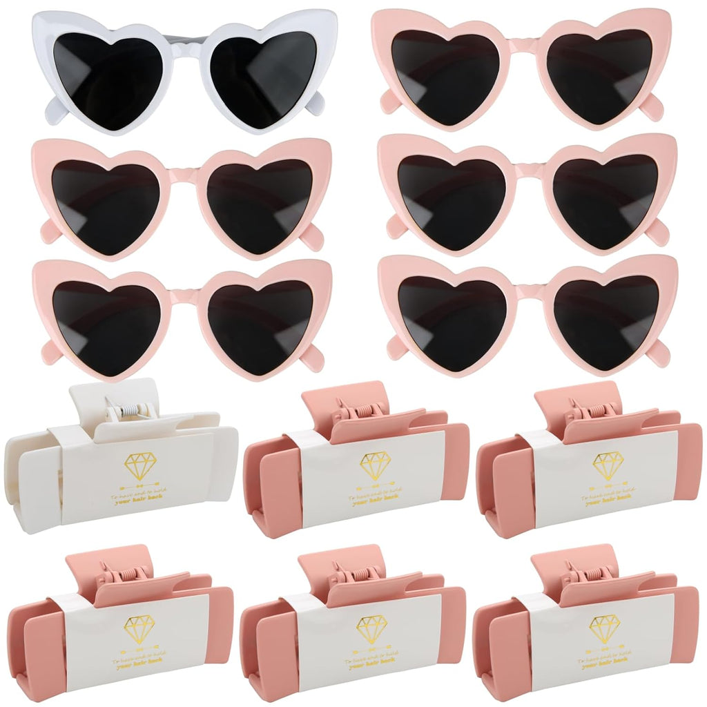12pcs Bridesmaid Proposal Gifts 4.1inch square Bachelorette Claw Clips Sunglasses set of 12 Girls Trendy Cute Hair Clips for Wedding Party Favors(White&Pink 12pcs)
