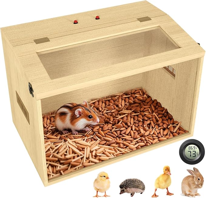 24" Hamster Cage, Top Opening Lockable Roof Door Gerbil Cage, Dwarf Hamster Cage with Hygrometer, Mice and Small Animal Habitat, Chewproof Syrian Hamster Enclosure, (Wooden, 24" L x 16" W x 16" H)-PawvioPets