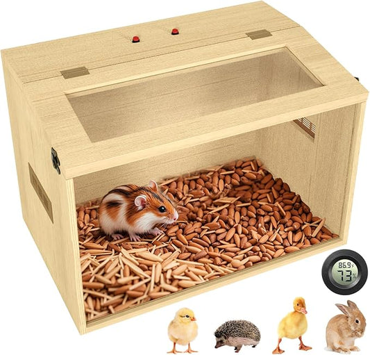 24" Hamster Cage, Top Opening Lockable Roof Door Gerbil Cage, Dwarf Hamster Cage with Hygrometer, Mice and Small Animal Habitat, Chewproof Syrian Hamster Enclosure, (Wooden, 24" L x 16" W x 16" H)-PawvioPets